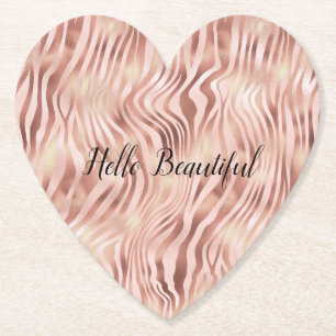 Pretty Girly Glam Pink Peach Rose Zebra Print      Paper Coaster