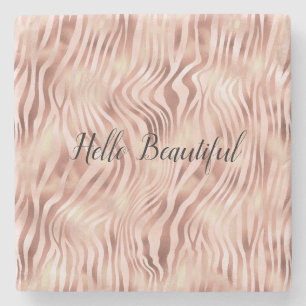 Pretty Girly Glam Pink Peach Rose Zebra Print      Stone Coaster