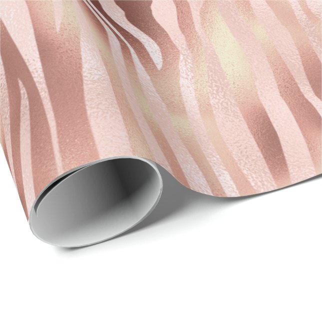 Pretty Girly Glam Pink Rose Zebra Print   Wrapping Paper (Roll Corner)