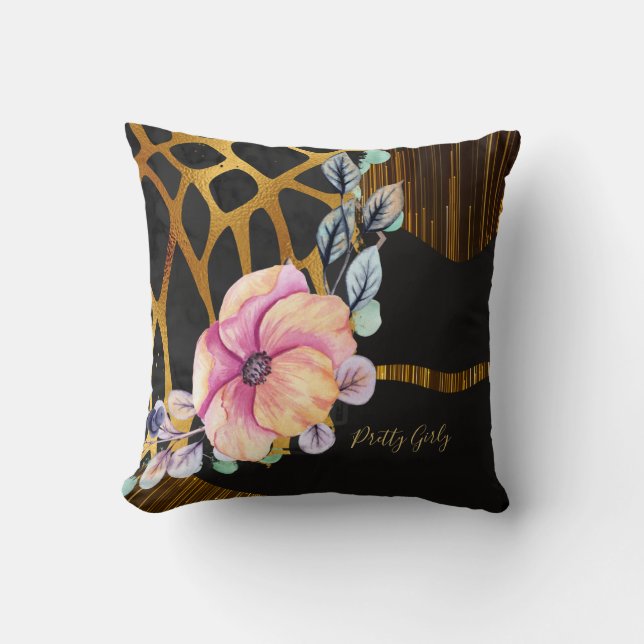 Pretty Girly Glitter Gold Animal Print Named Glam Cushion (Front)