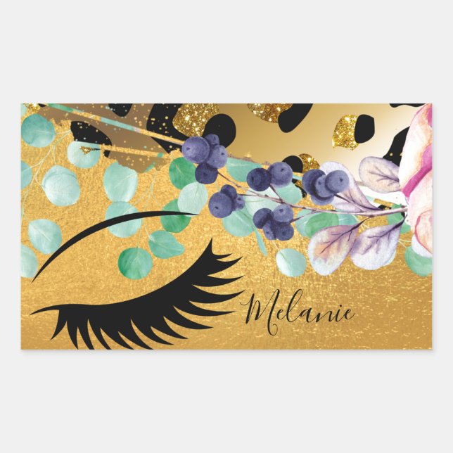 Pretty Girly Glitter Gold Animal Print Named Glam Rectangular Sticker (Front)