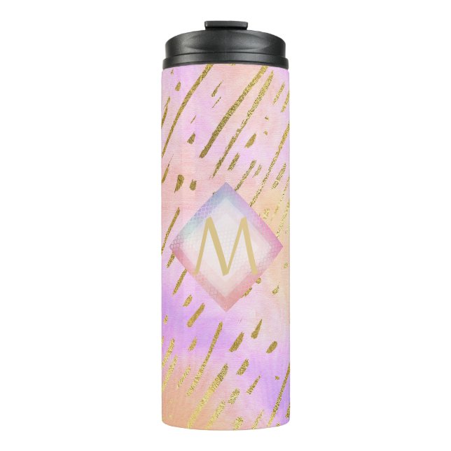 Pretty Girly Glitter Pink Gold Animal Print Glam Thermal Tumbler (Front)