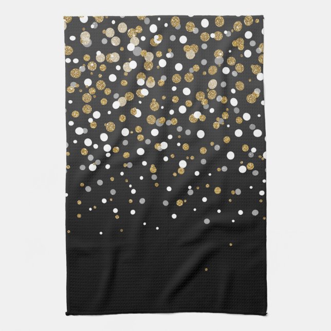 Pretty Girly Gold Glitter Dots Illustration Tea Towel (Vertical)