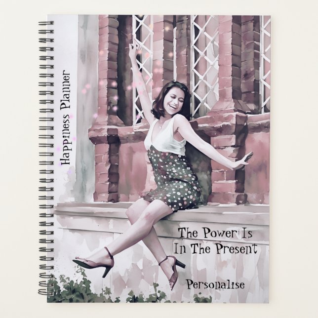 Pretty Girly Happiness Quote Pink Journal  Planner (Front)