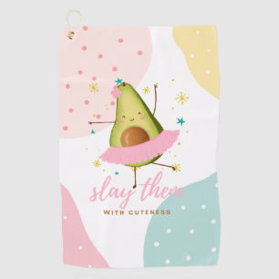 Pretty Girly Kawaii Avocado Ballerina Slay Them Golf Towel