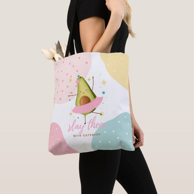 Pretty Girly Kawaii Avocado Ballerina Slay Them Tote Bag (Close Up)