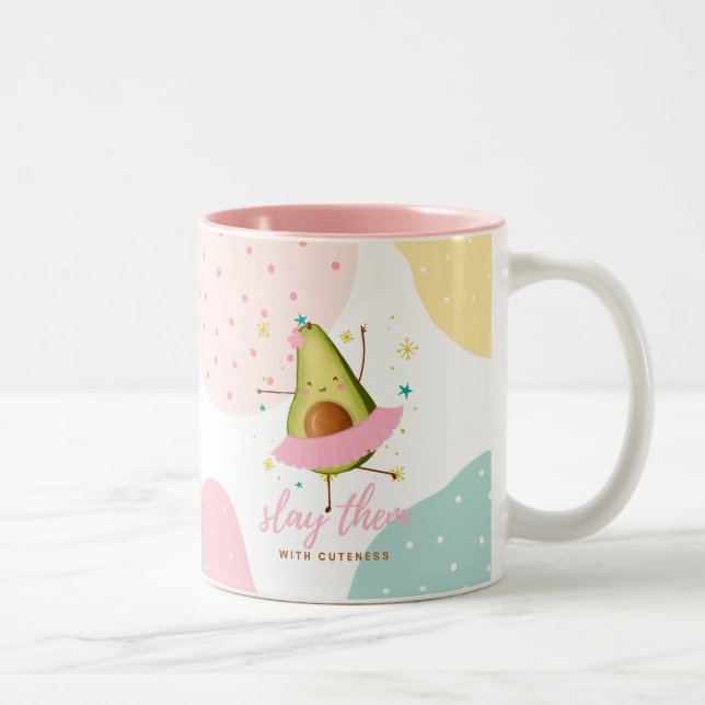 Pretty Girly Kawaii Avocado Ballerina Slay Them Two-Tone Coffee Mug (Right)