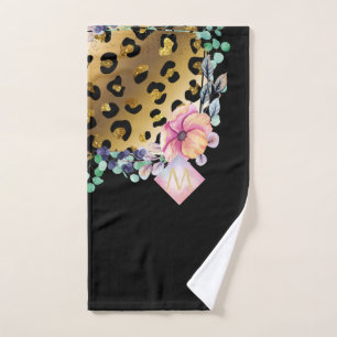 Pretty Girly Leopard Print Gold Pink Monogrammed Hand Towel