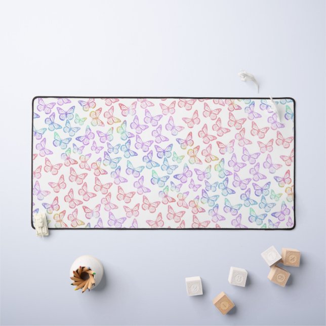   Pretty Girly Pastel Butterfly Pattern Iridescent Desk Mat (Kids Table)