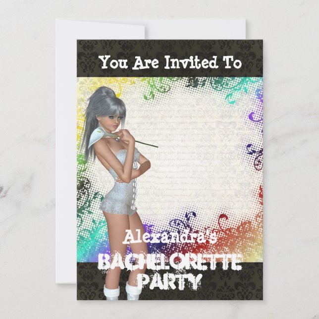 Pretty girly personalised bachelorette party invitation (Front)