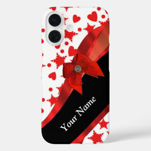 Pretty girly personalised red and white iPhone 16 case