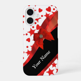 Pretty girly personalised red and white iPhone 16 case