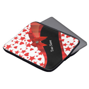 Pretty girly personalised red and white laptop sleeve