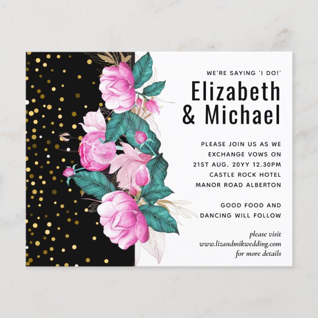Pretty Girly Pink Black Gold Wedding (Front)