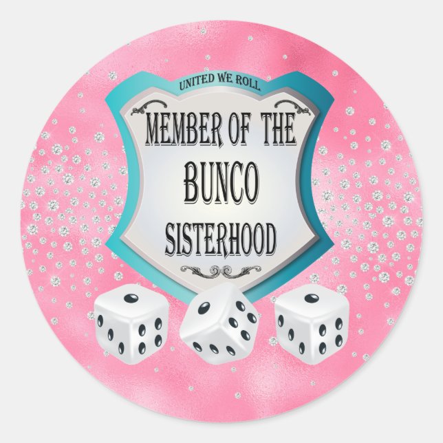Pretty Girly Pink Bunco Dice Classic Round Sticker (Front)