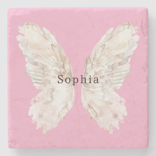 Pretty Girly Pink Butterfly Wings   Stone Coaster (Front)