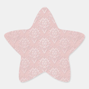 Pretty Girly Pink Damask Pattern Star Sticker
