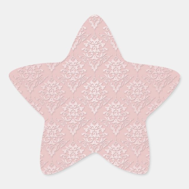 Pretty Girly Pink Damask Pattern Star Sticker (Front)