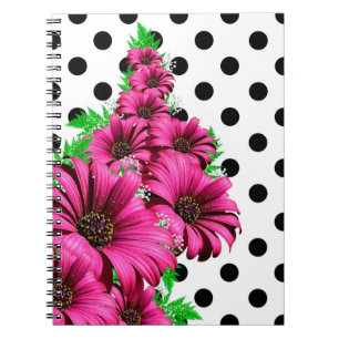 Pretty Girly Pink Flowers Polka Dot Notebook
