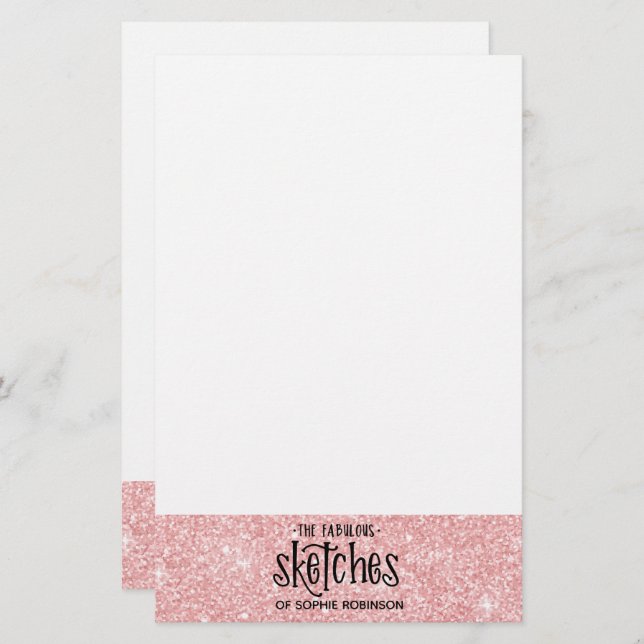 Pretty Girly Pink Glitter Artist Stationery (Front/Back)