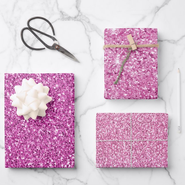 Pretty Girly Pink Glitter Sparkle  Wrapping Paper Sheet (Front)