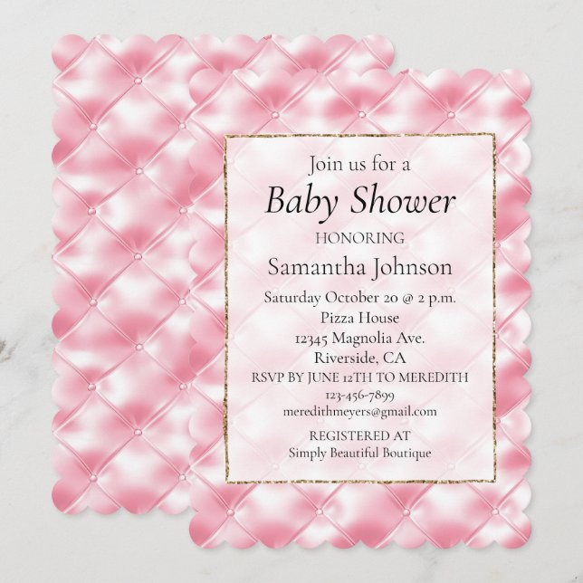 Pretty Girly Pink Tufts Baby Shower Invitation (Front/Back)