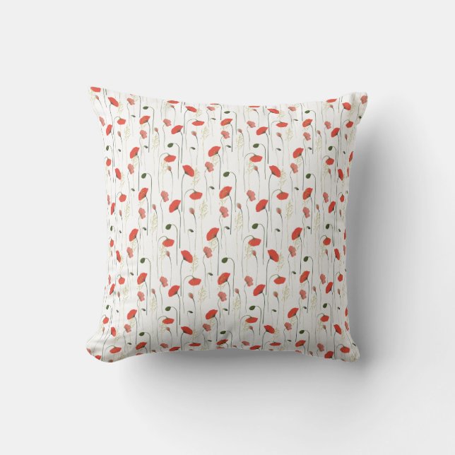 Pretty Girly Poppies Floral Pattern Cushion (Front)