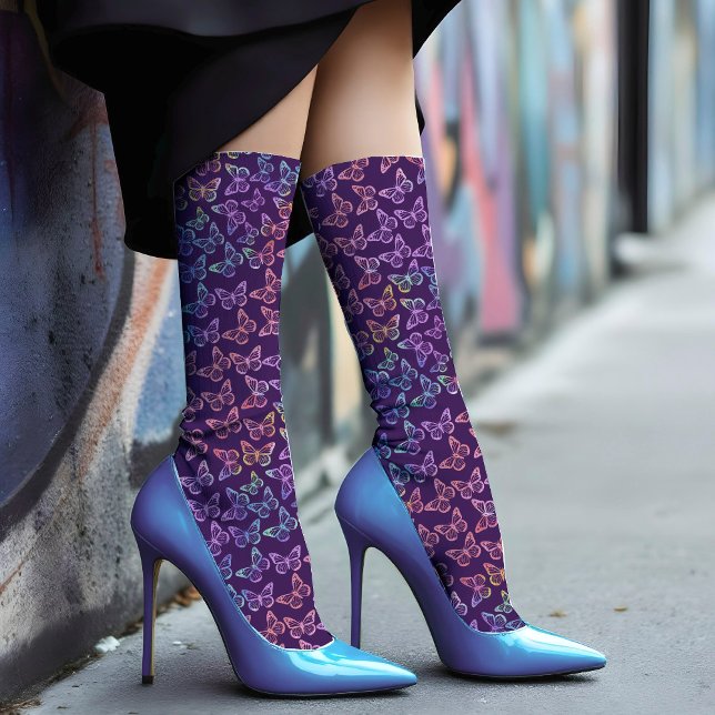   Pretty Girly Purple Butterfly Pattern Iridescent Socks (Creator Uploaded)