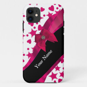 Pretty girly red and white patterned monogram iPhone 11 case