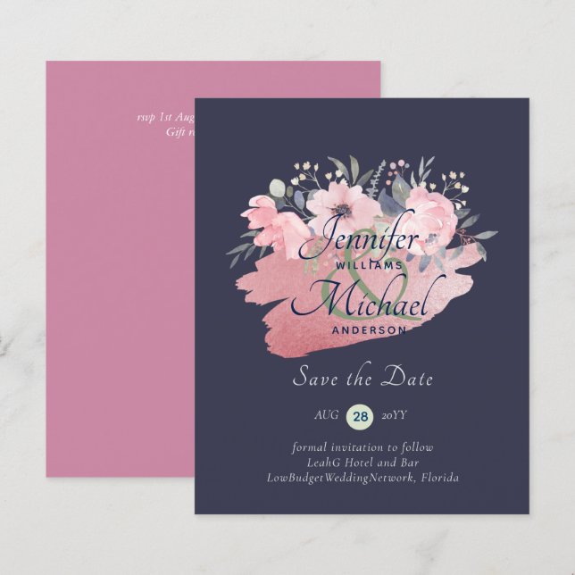 Pretty Girly Rose Gold Budget Save Dates (Front/Back)