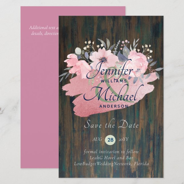 Pretty Girly Rose Gold Budget Save Dates (Front/Back)