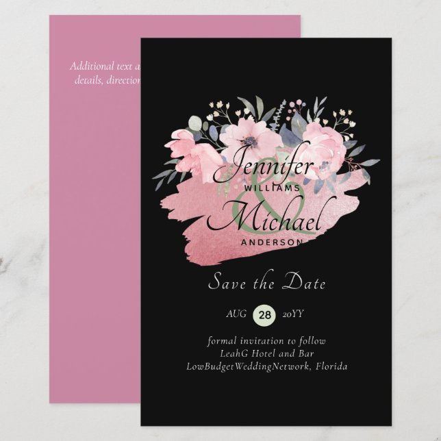Pretty Girly Rose Gold Budget Save Dates (Front/Back)