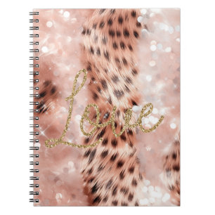 Pretty Girly Rose Gold Leopard Bokeh Notebook