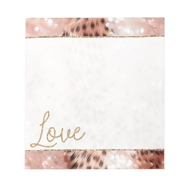 Pretty Girly Rose Gold Leopard Bokeh Notepad (Front)