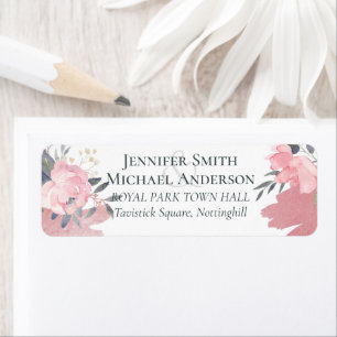 Pretty Girly Rosegold Floral Glam Wedding Return Address Label