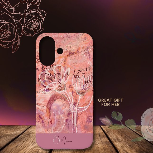 Pretty Girly Salmon Pink Flowers Marble Case-Mate iPhone Case (Pretty Girly Salmon Pink Flowers Marble Case-Mate iPhone Case)