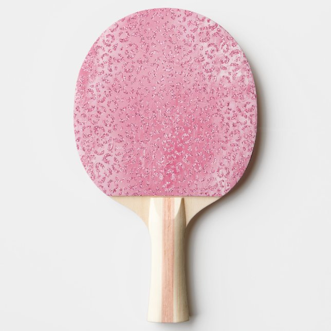 Pretty Girly Sugar Pink Glitter Leopard Ping Pong Paddle (Front)