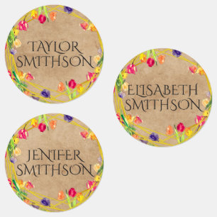 Pretty Girly Tulip Floral Personalised Name School