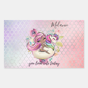 Pretty Girly YOU LOOK CUTE TODAY Unicorn Pink Rectangular Sticker