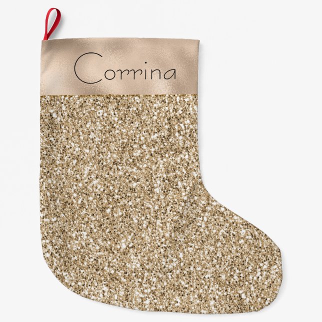 Pretty Glam Gold Glitter Large Christmas Stocking (Front)