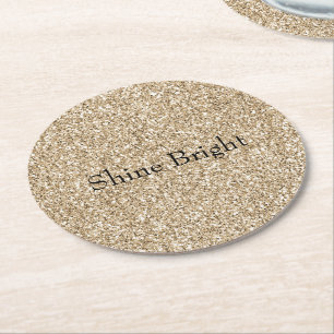Pretty Glam Gold Glitter Round Paper Coaster