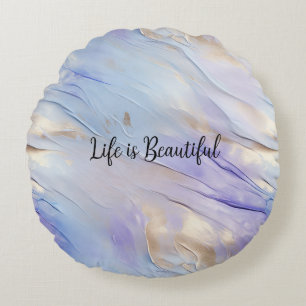 Pretty Glam Gold Purple Pearl White Flowers Round Cushion