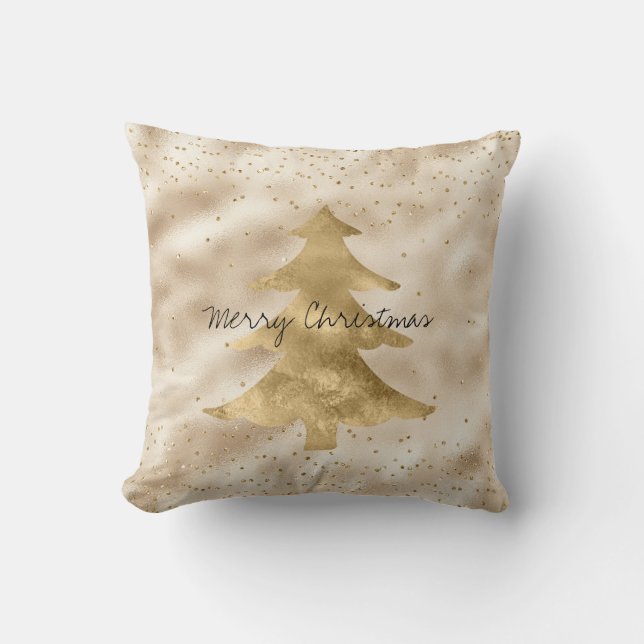 Pretty Glam Gold Sparkle Dots Christmas Tree       Cushion (Front)