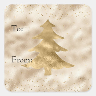 Pretty Glam Gold Sparkle Dots Christmas Tree   Square Sticker