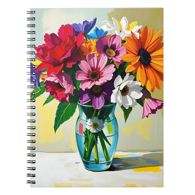Pretty Glass Vase of Flowers Notebook (Front)