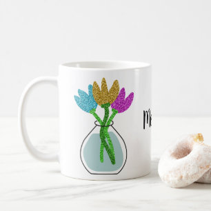 Pretty Glitter Flowers Personalised  Coffee Mug