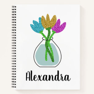 Pretty Glitter Flowers Personalised  Notebook