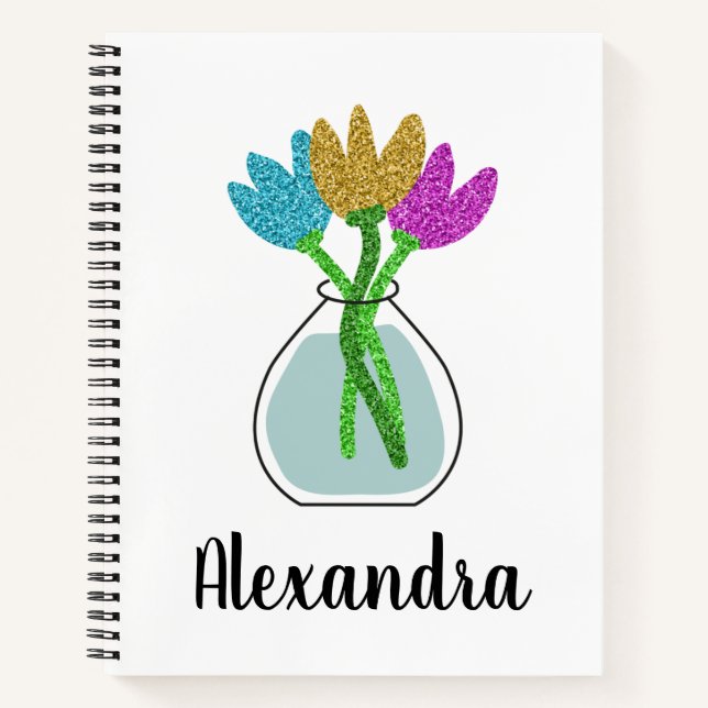 Pretty Glitter Flowers Personalised  Notebook (Front)