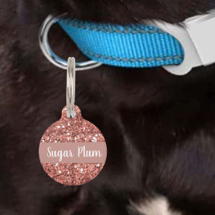 Pretty Glitter Glam Pet Dog Cat Lost Id Rose Gold Tag