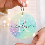 Pretty Glitter Holographic Iridescent Girly Ceramic Ornament<br><div class="desc">A trendy pretty chic bokeh glitter background in beautiful pastel colours. You can easily personalise with your custom monogram and/or name.</div>